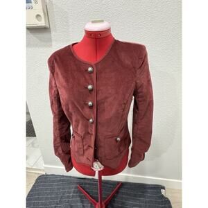 Corduroy Blazer‎ Jacket Burgundy Fitted Career Casual Button Up